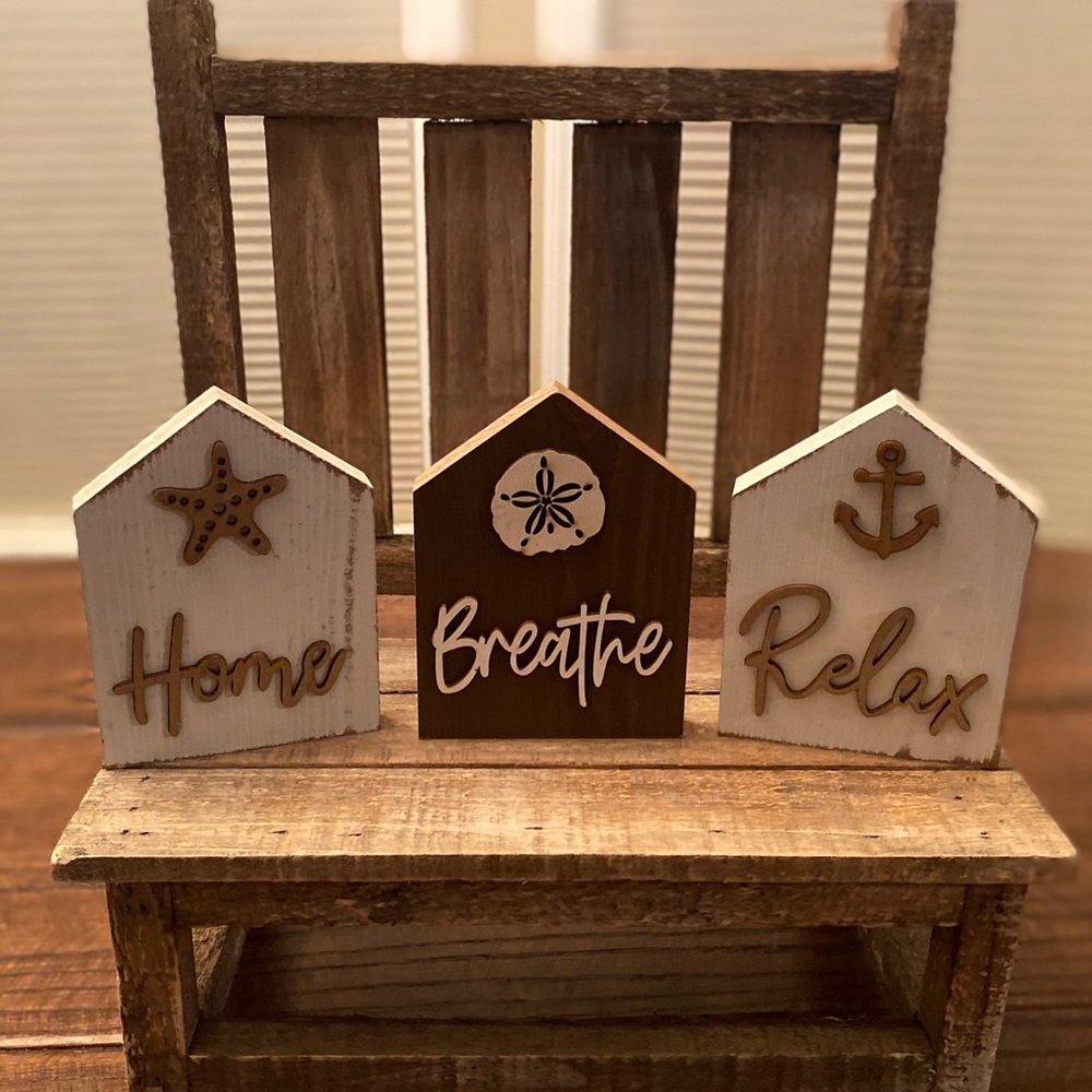 Beach Coastal Decor For Tier Trays, Home, Breathe, Relax Decor Set of 3, Small